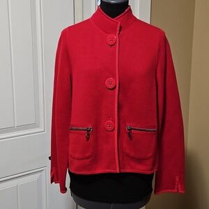 Betty Barclay 3 Button Stand Up Collar Red Cardigan Size 8